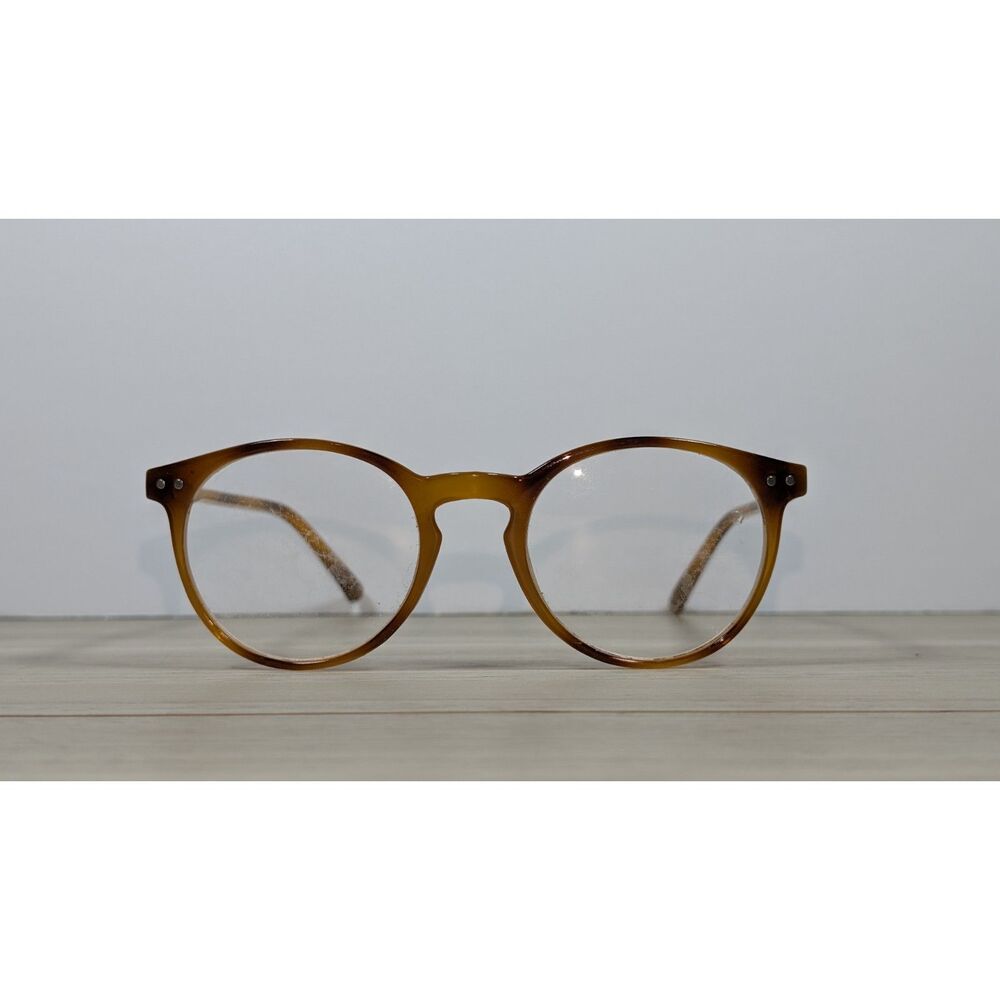 Vintage Round Eyeglasses Amber Brown Tortoise Acetate Frame Clear Lenses Unisex